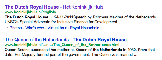 zoekresultaat voor "Dutch Royal House" in google.com